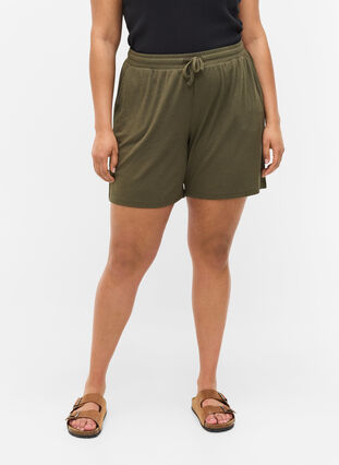 Shorts met ribstof en zakken, Dusty Olive, Model image number 1