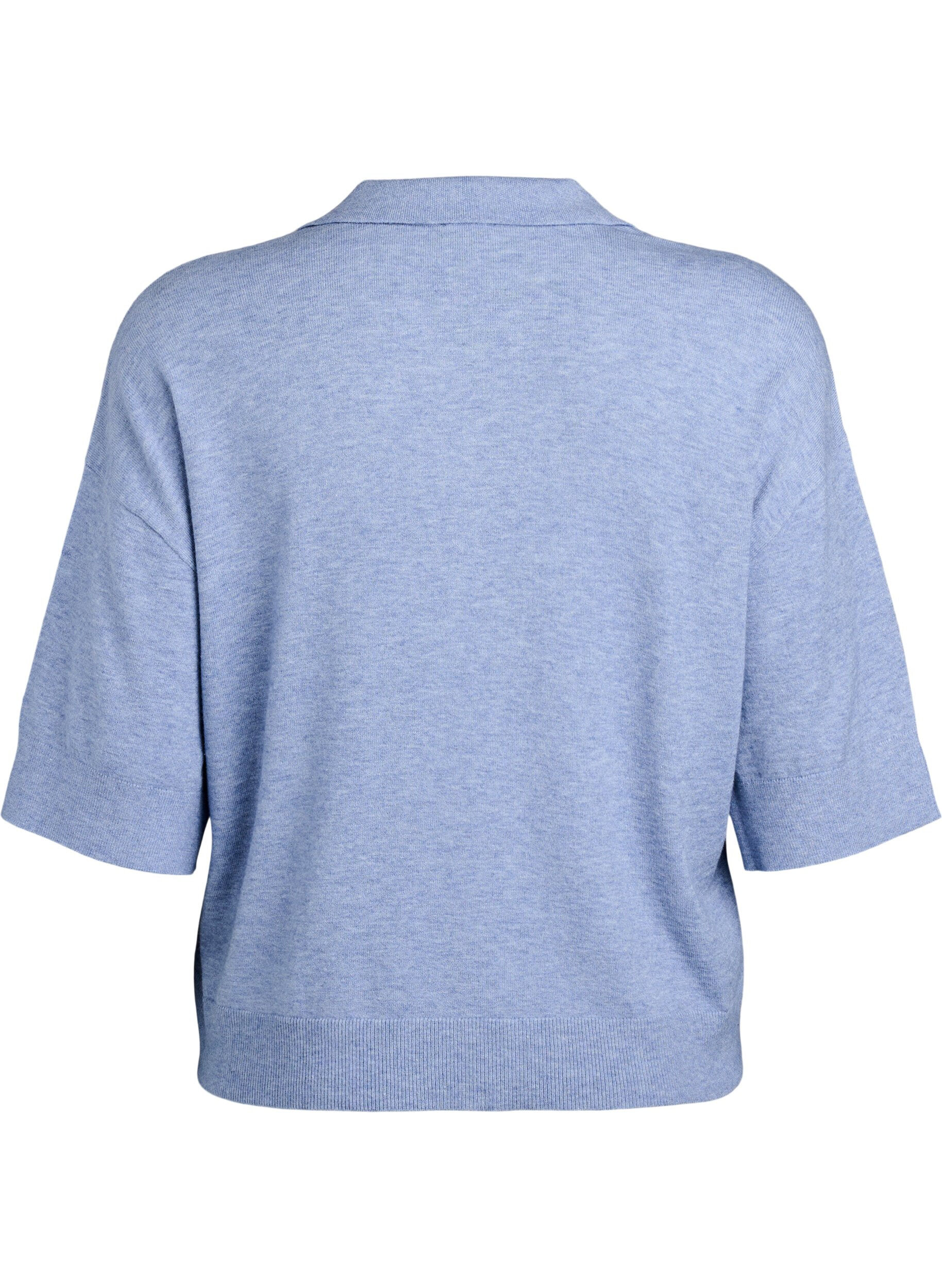 Zizzi Gebreide blouse met een kraag en korte mouwen, Blauw, Packshot image number 1
