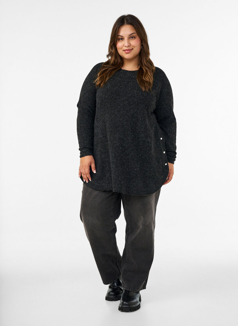 Lange gebreide blouse met balknopen, Grijs, Model image number 1