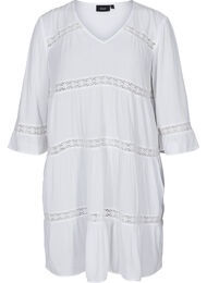 Viscose jurk met a-lijn en kanten lint, White