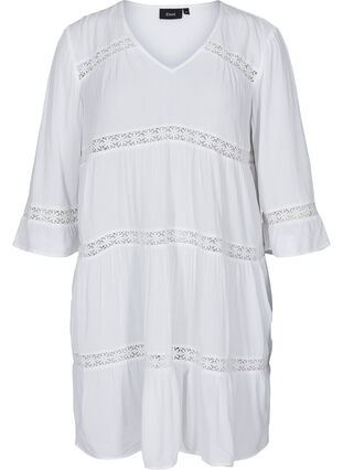 Viscose jurk met a-lijn en kanten lint, White, Packshot image number 0