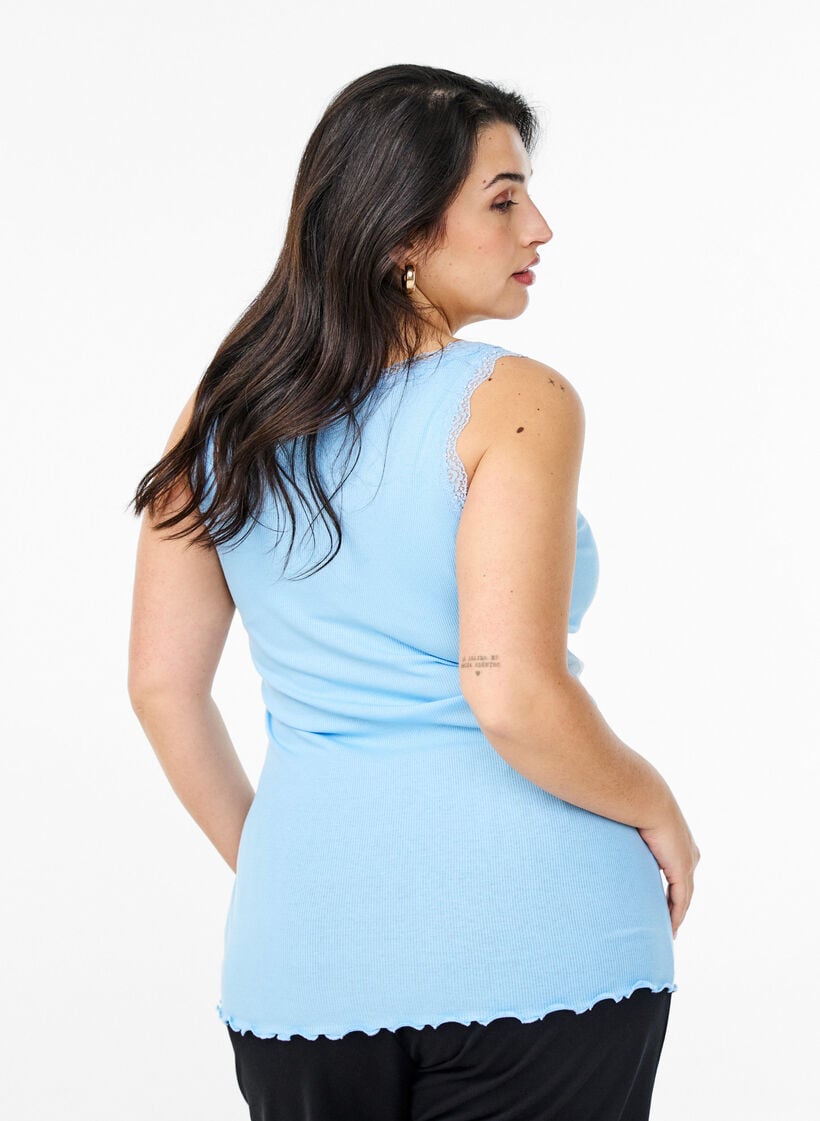 Top met kanten rand, Blauw, Model image number 2