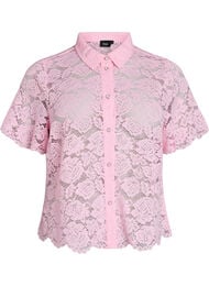 Kanten shirt blouse met parelknopen, Roze