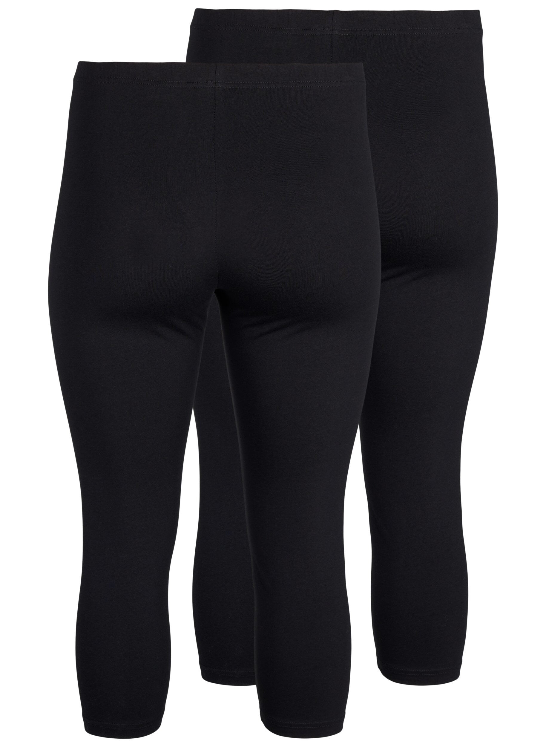 Zizzi FLASH - 2-pack 3/4 katoenen leggings, Zwart, Packshot image number 1