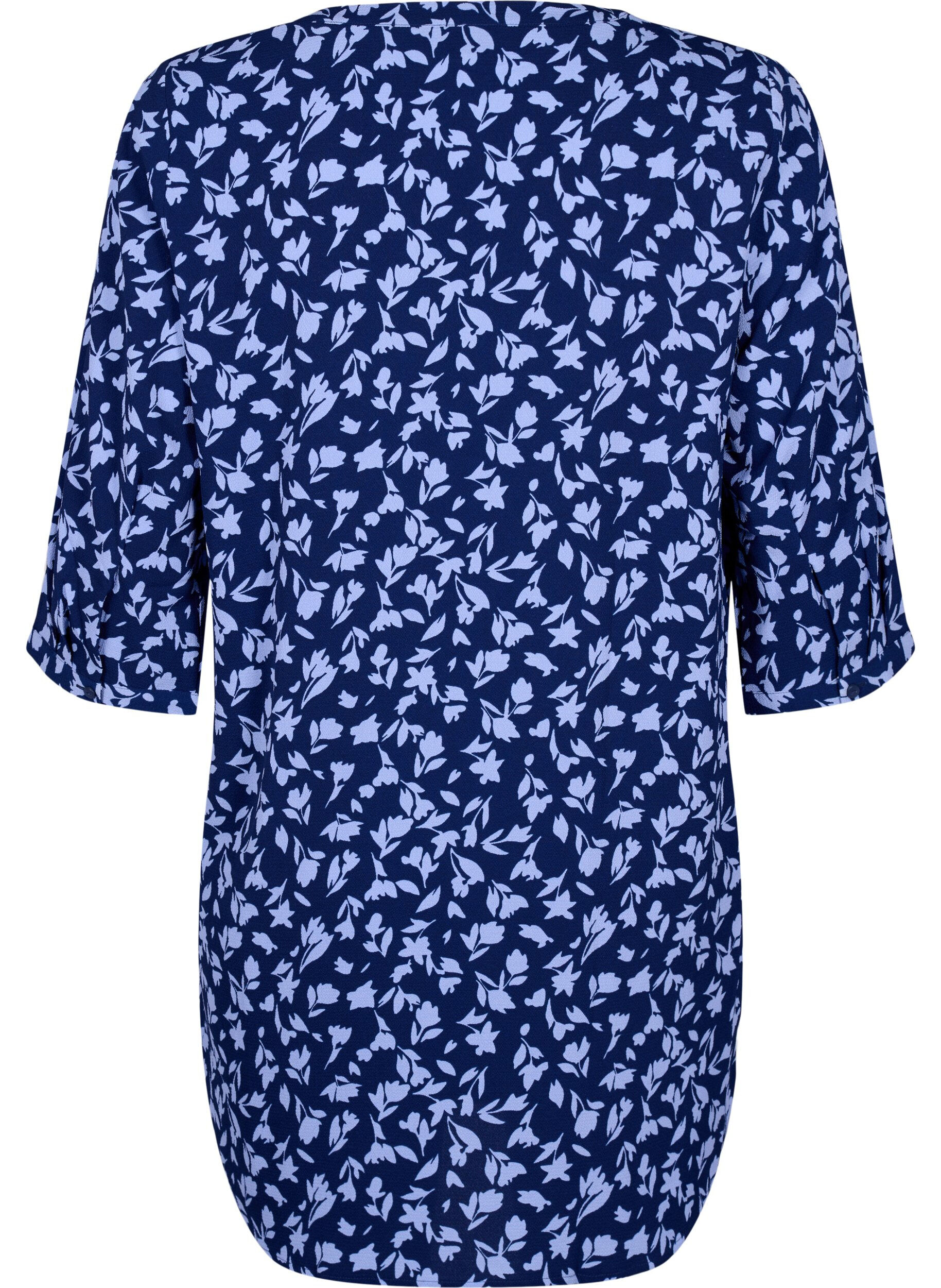 Zizzi Gebloemde tuniek met 3/4 mouwen, M. Blue Flower AOP, Packshot image number 1