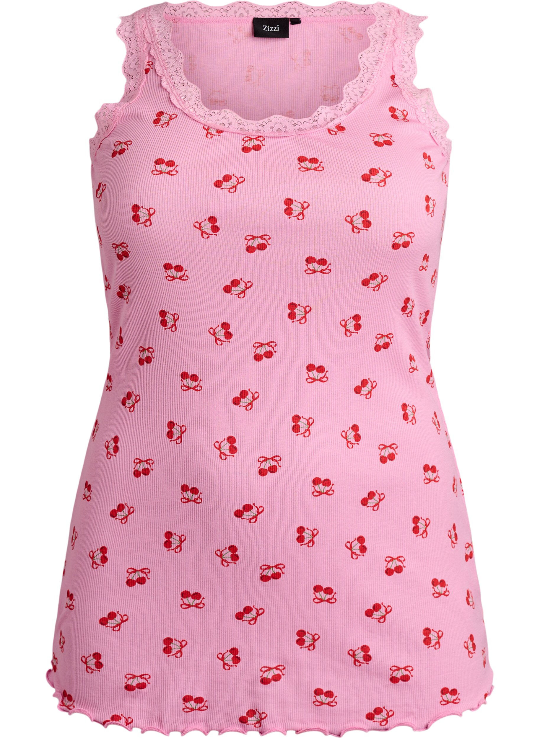 Zizzi Top met print en kanten rand, Roze, Packshot image number 0