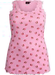 Top met print en kanten rand, Roze