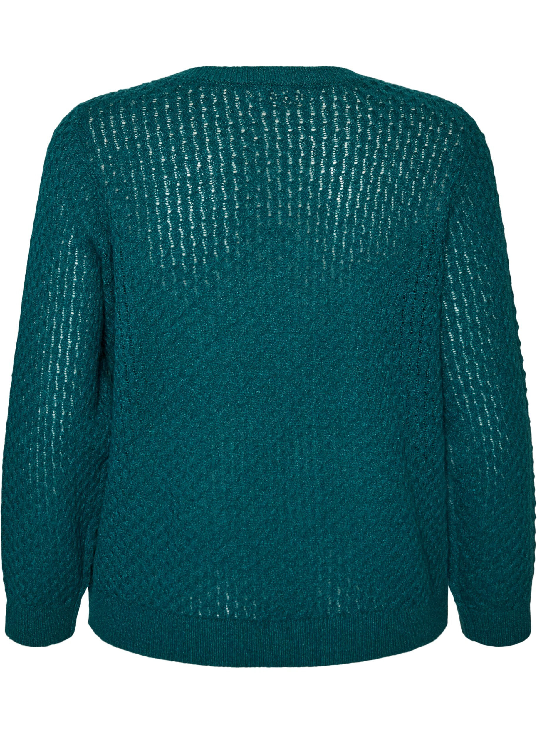 ZizziGebreide blouse met een opengewerkt structuurpatroon, Groen, Packshot image number 1