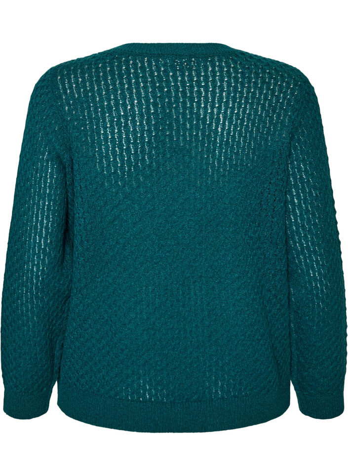 Gebreide blouse met een opengewerkt structuurpatroon, Groen, Packshot image number 1