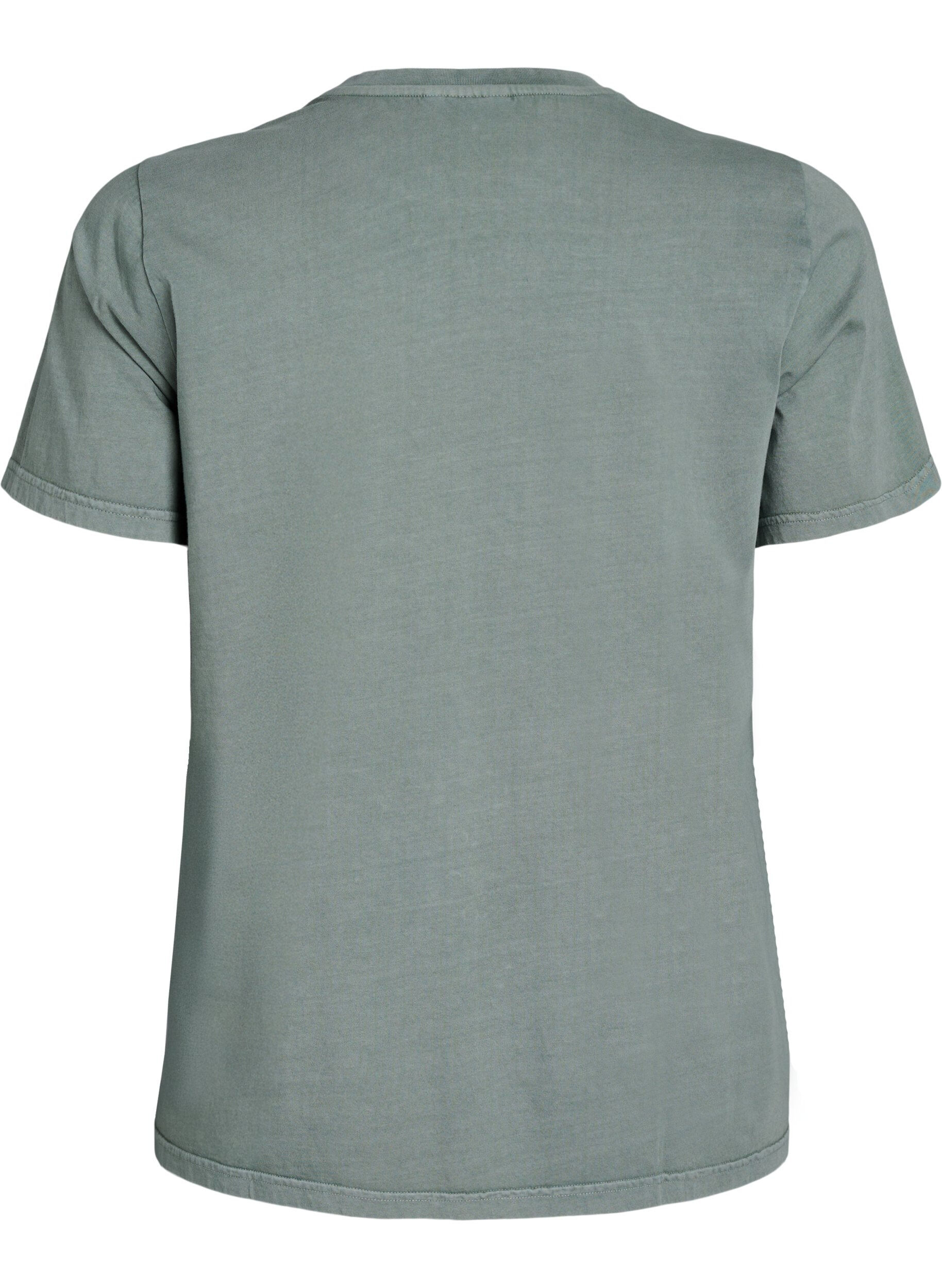 Zizzi T-shirt met tekst en bloemenprint van biologisch katoen, Groen, Packshot image number 1