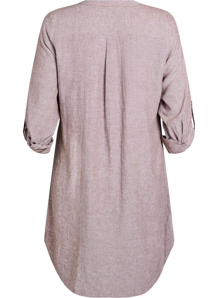 Lang shirt in linnen en viscose, Bruin, Packshot image number 1