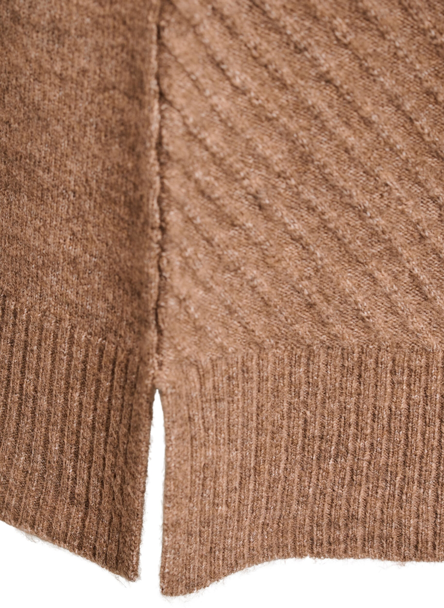 ZizziKorte gebreide jurk met een V-vormig textuurpatroon, Bruin, Packshot image number 3