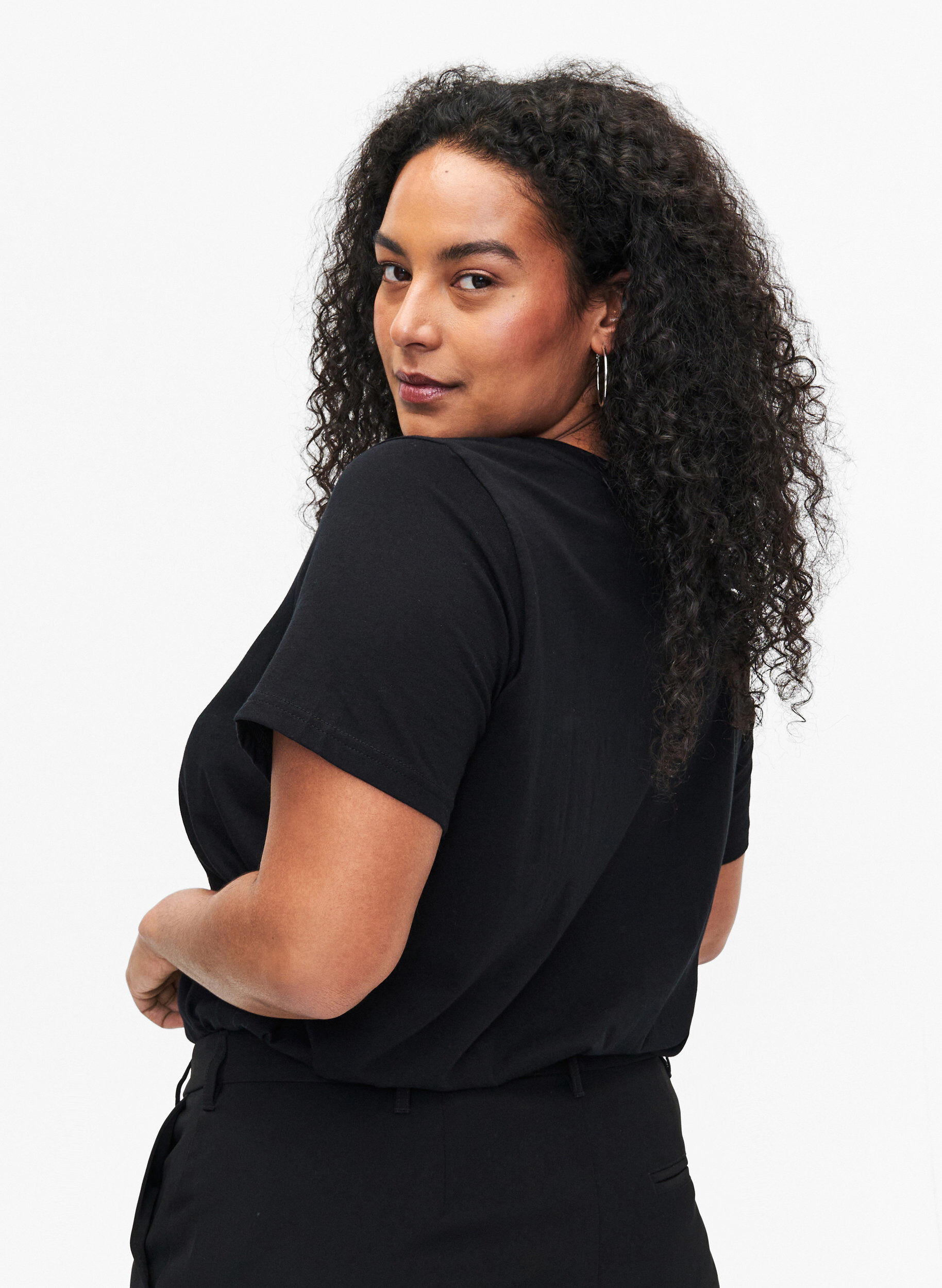 Zizzi Katoenen T-shirt met motief, Black w. Face Foil, Model image number 1