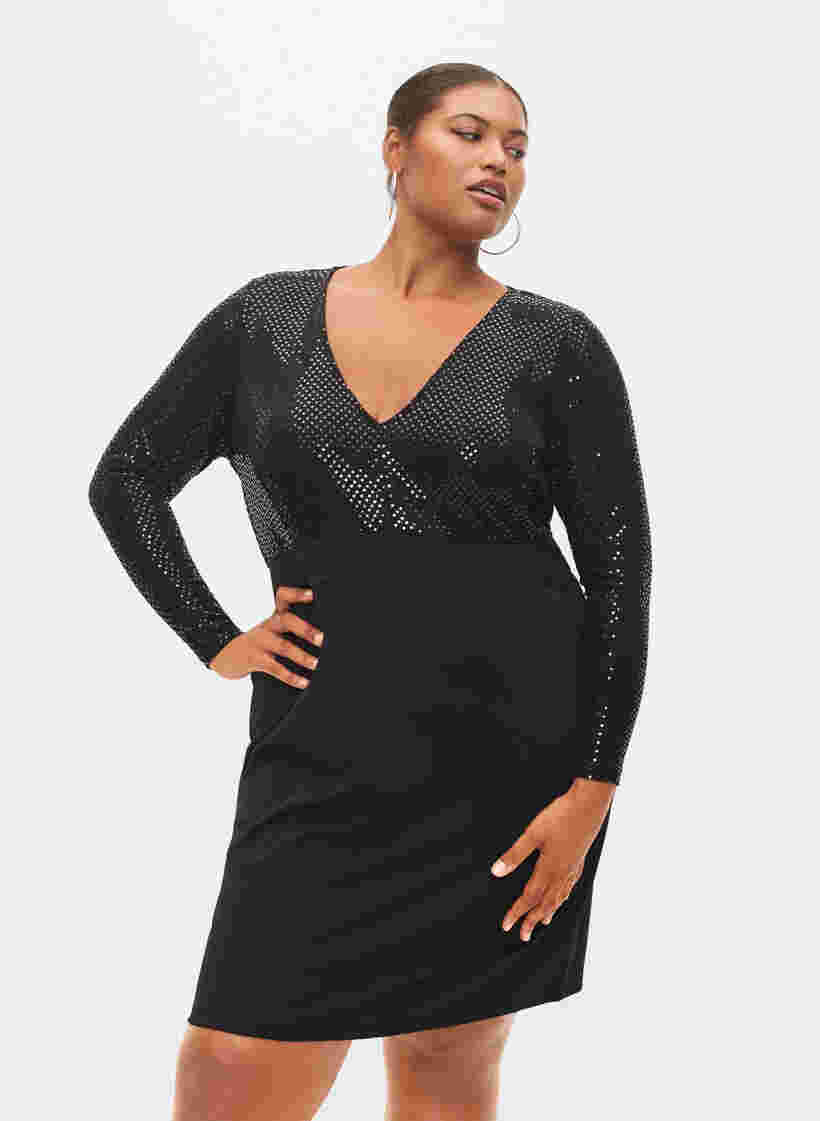 Nauwsluitende jurk met glitterstructuur, Black, Model