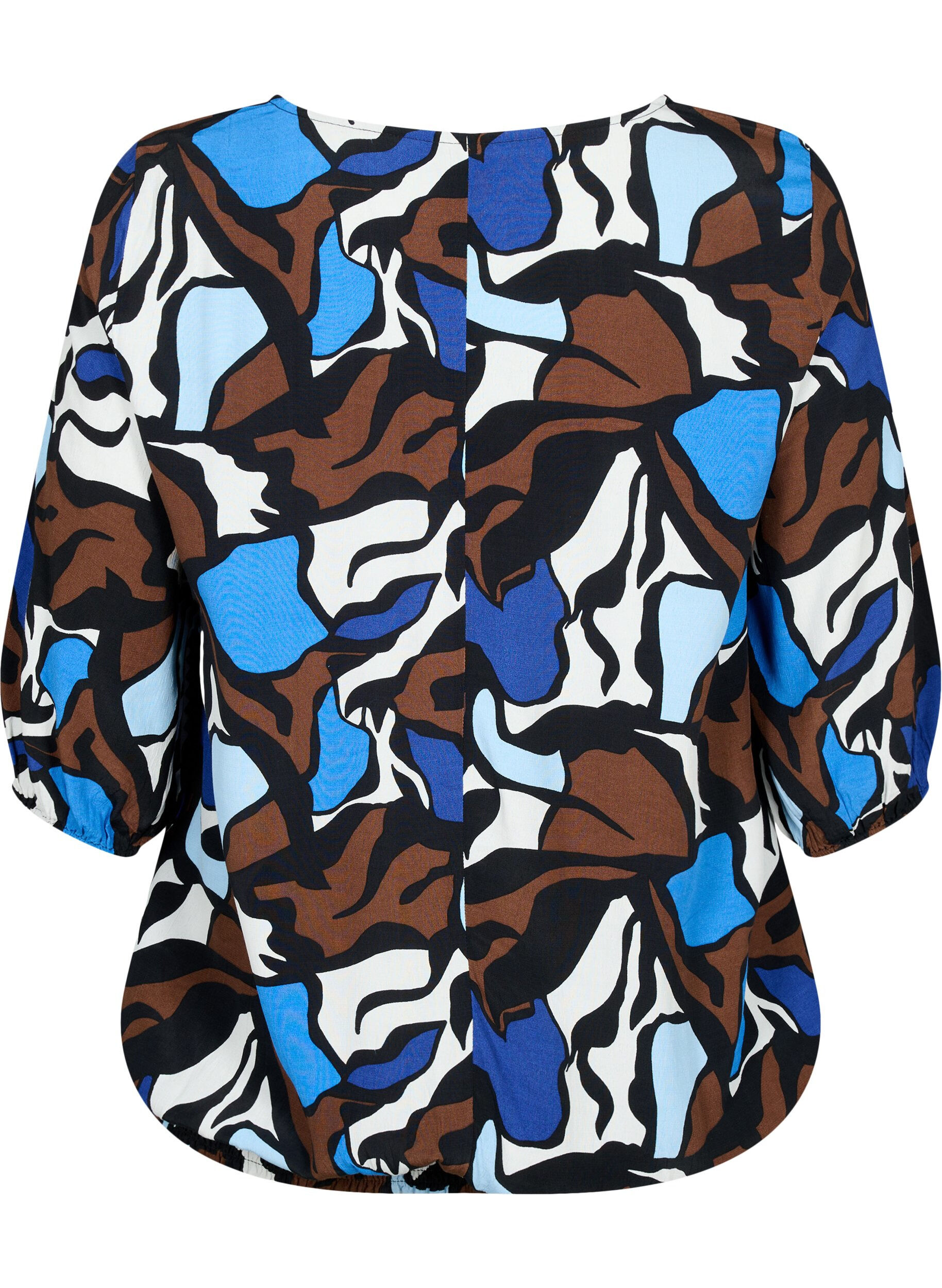 Zizzi Viscose blouse met print en smockwerk, Zafia AOP, Packshot image number 1