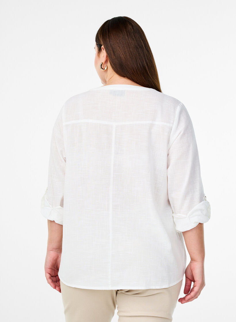 Katoenen blouse met een V-hals, Wit, Model image number 2