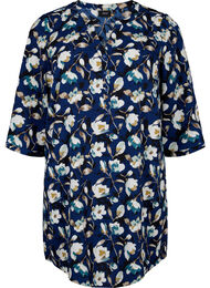 Gebloemde tuniek met 3/4 mouwen, P. Blue Flower AOP
