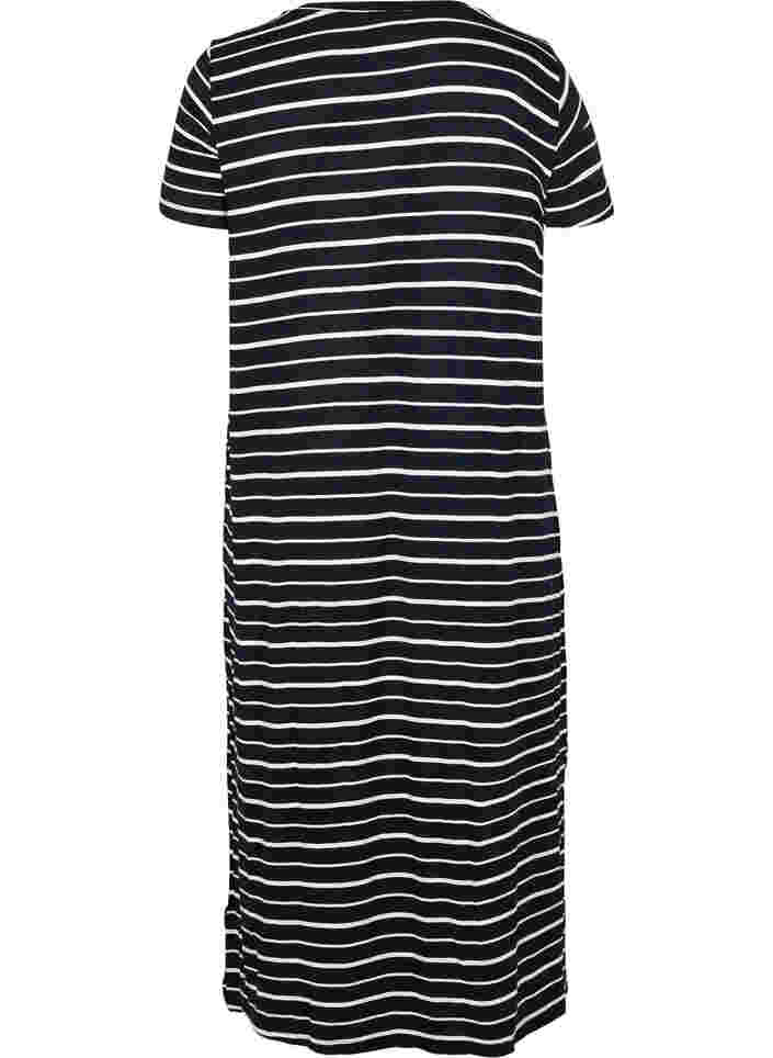 Gestreepte midi-jurk met korte mouwen, Black w. Stripe, Packshot image number 1