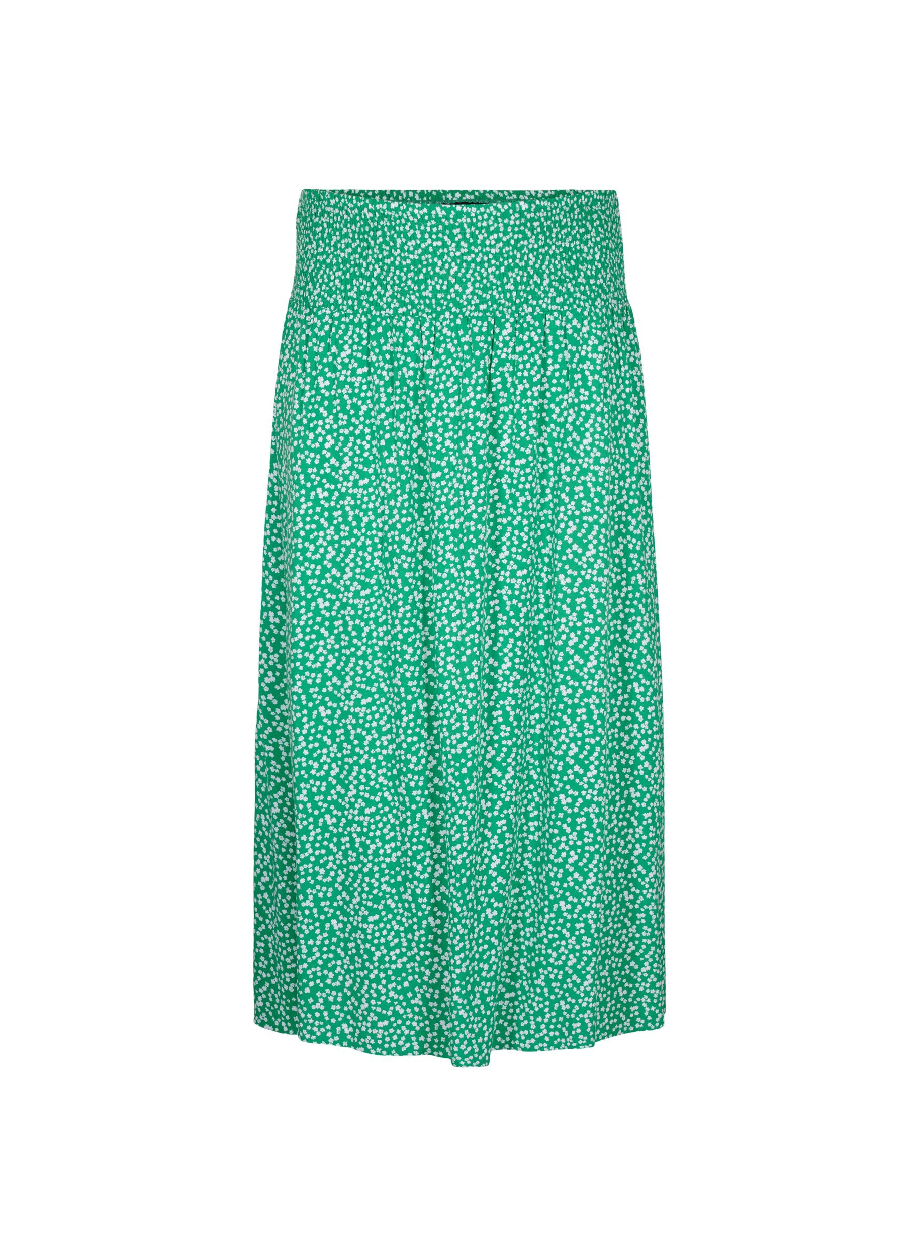 Zizzi FLASH - Maxi rok in viscose met smokwerk, Groen, Packshot image number 0