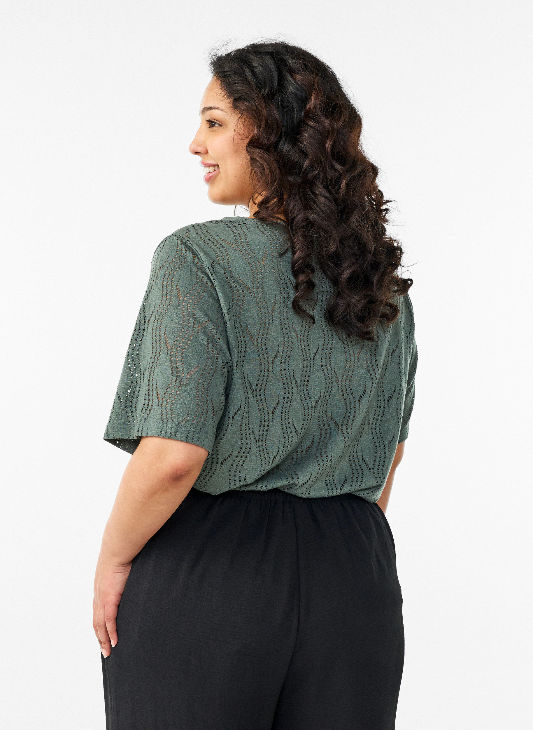 Zizzi Jersey T-shirt met oogjespatroon, Groen, Model image number 2