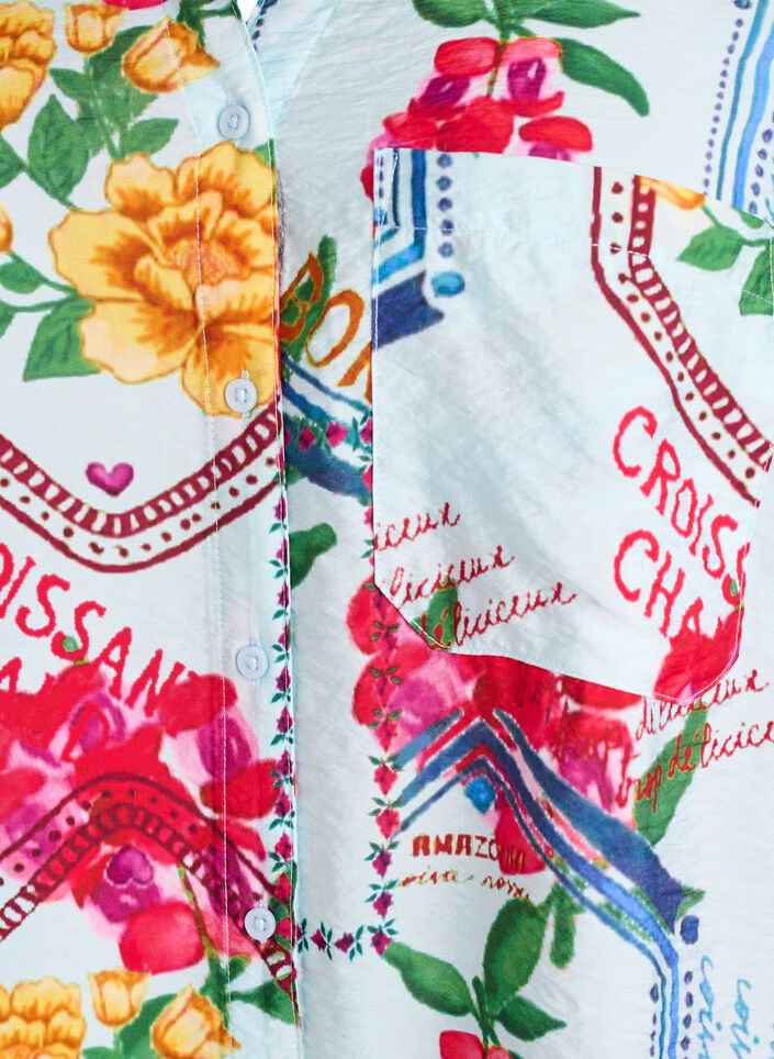 Shirtblouse met mouwen tot aan de ellebogen en kleurrijke print, Blauw, Packshot