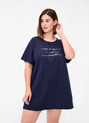 Oversized pyjama t-shirt met biologisch katoen, Night Sky, Model image number 0