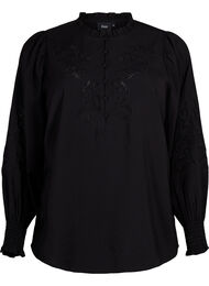 Blouse met ruches en broderie anglaise, Black