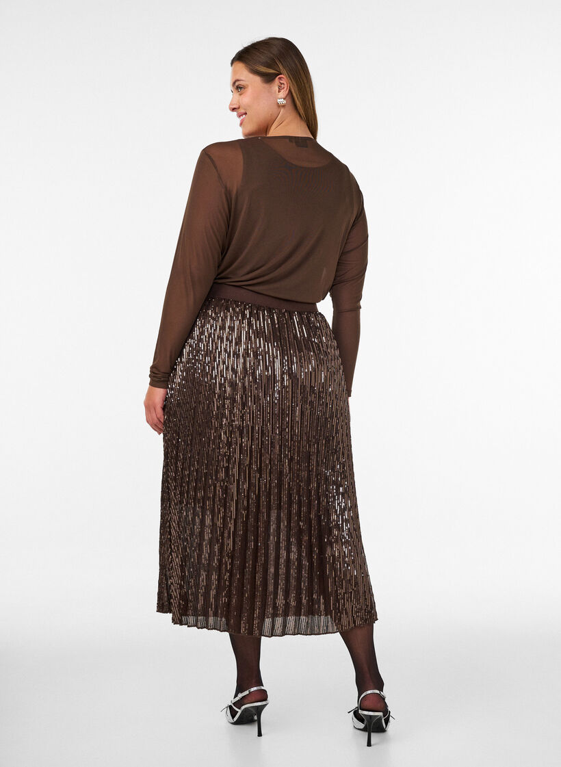 A-lijn midirok met pailletten, Bruin, Model image number 1