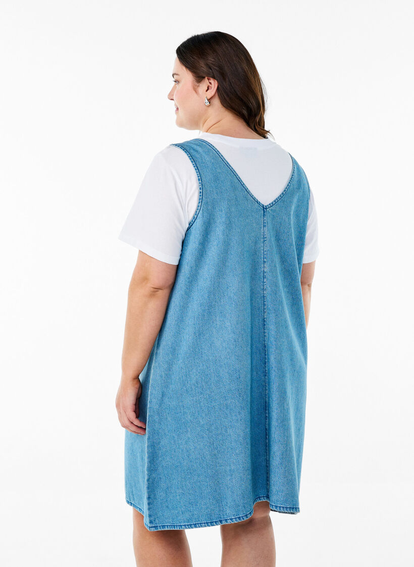 Tuinjurk van denim met V-hals, Blauw, Model image number 2