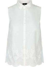Mouwloze katoenen blouse met anglaise borduursel, Bright White