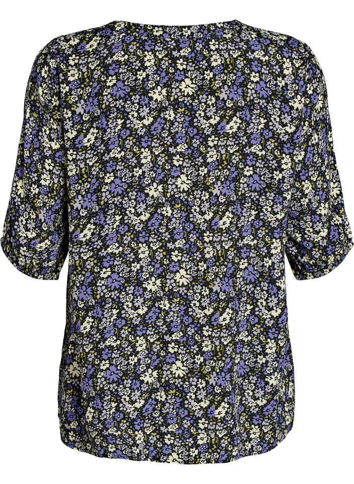Viscose blouse met print en knoopsluiting, Zwart, Packshot image number 1