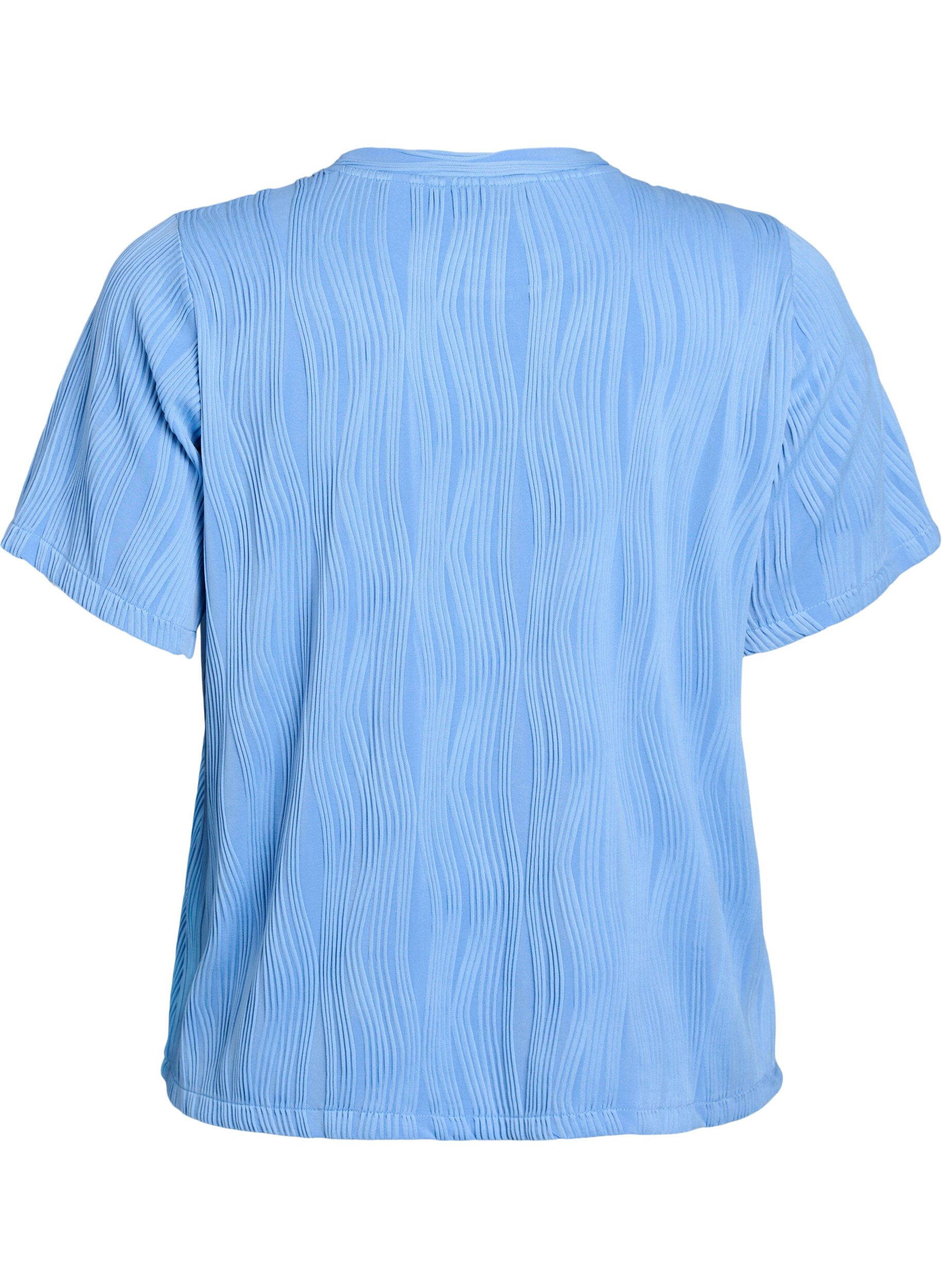 Zizzi Blouse met korte mouwen en een golvende textuur, Blauw, Packshot image number 1