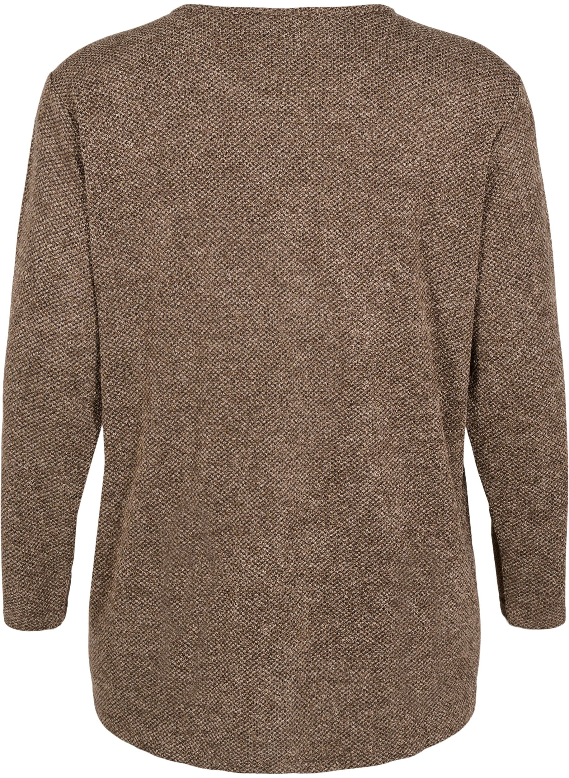 Zizzi Melange Blouse met een rond halsje en lange mouw, Caribou, Packshot image number 1