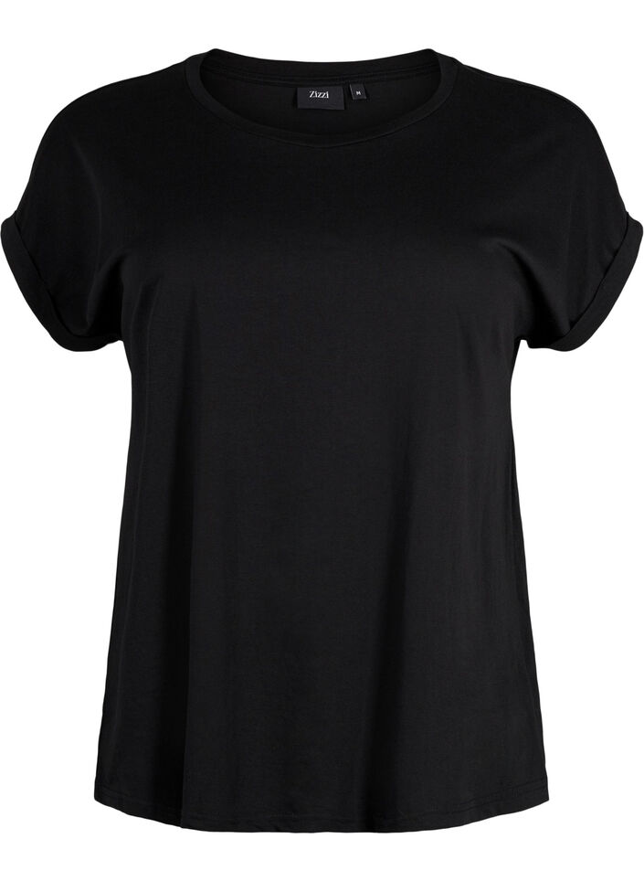 T-shirt met korte mouwen van katoenmix, Zwart, Packshot image number 0