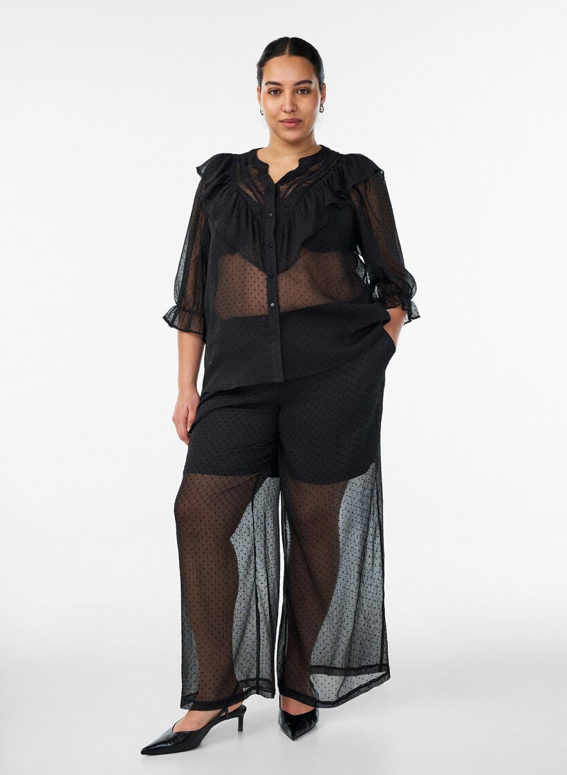 Losse chiffonbroek met stippen, Zwart, Model