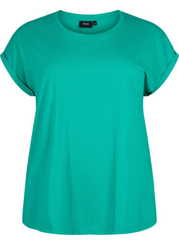 T-shirt met korte mouwen van katoenmix, Emerald Green, Packshot image number 0