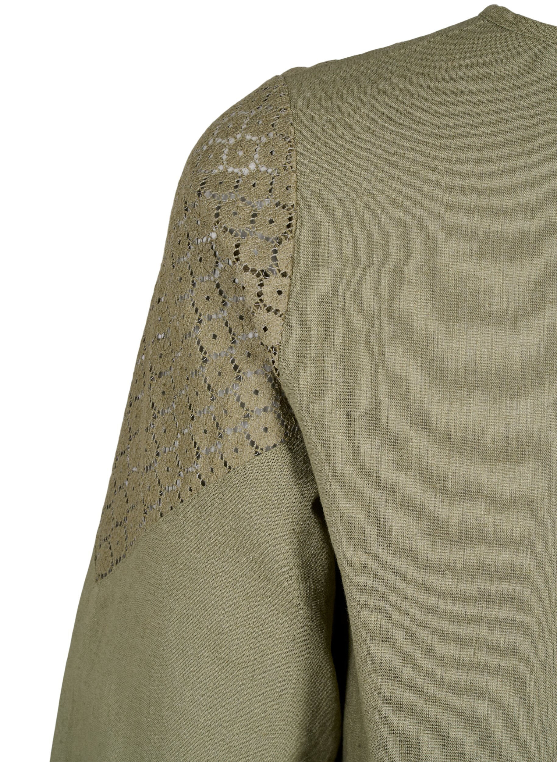 Zizzi Blouse van katoenmix met linnen en gehaakt detail, Deep Lichen Green, Packshot image number 3