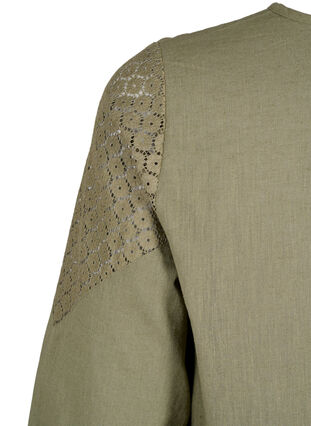 Blouse van katoenmix met linnen en gehaakt detail, Deep Lichen Green, Packshot image number 3