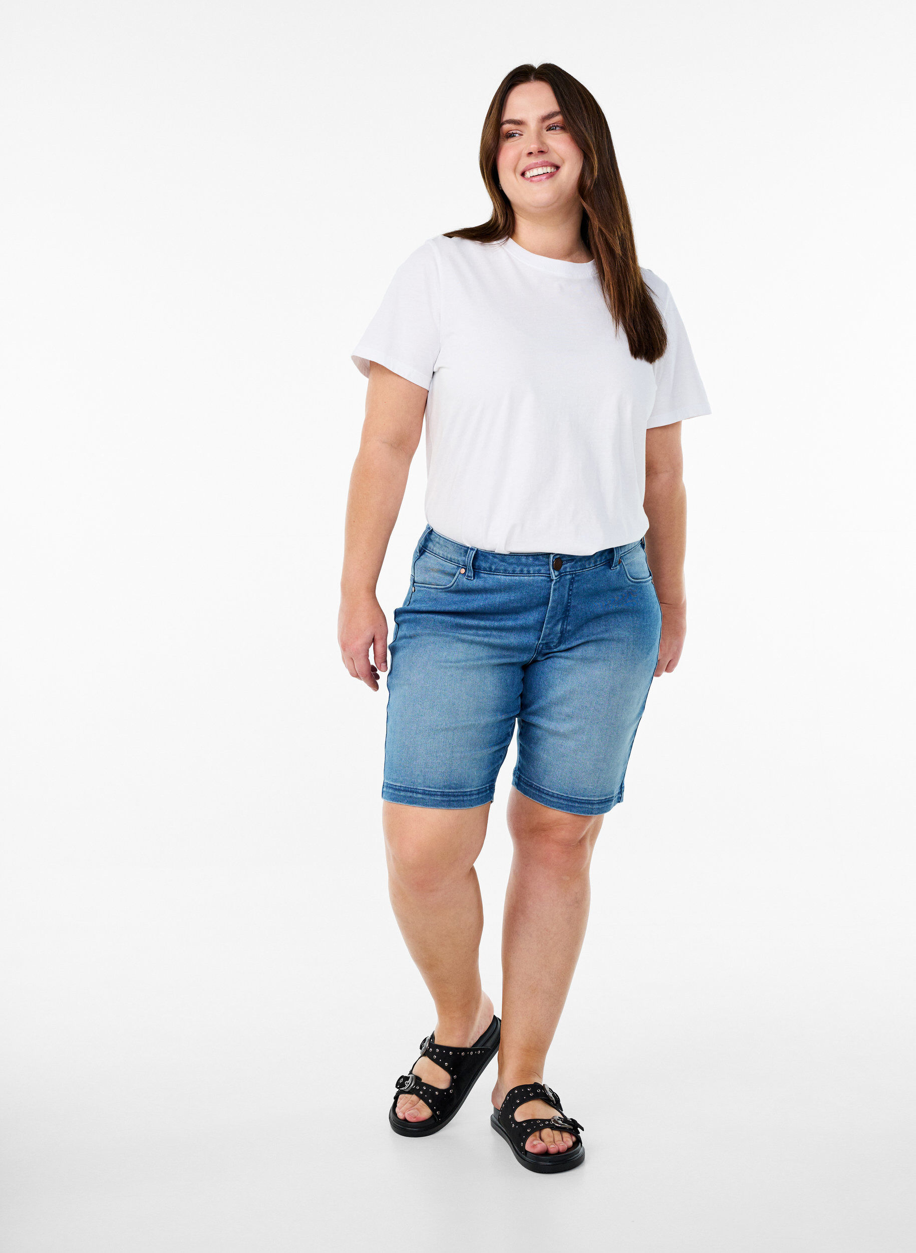 ZizziKorte broek Emily, slim fit met normale taille, Blauw, Model image number 1