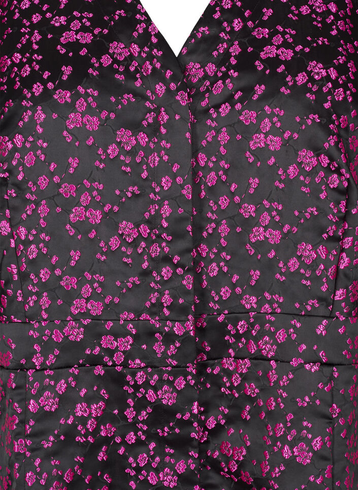 Knie-lange jurk met geborduurde bloemen, Black Pink Flower, Packshot image number 2