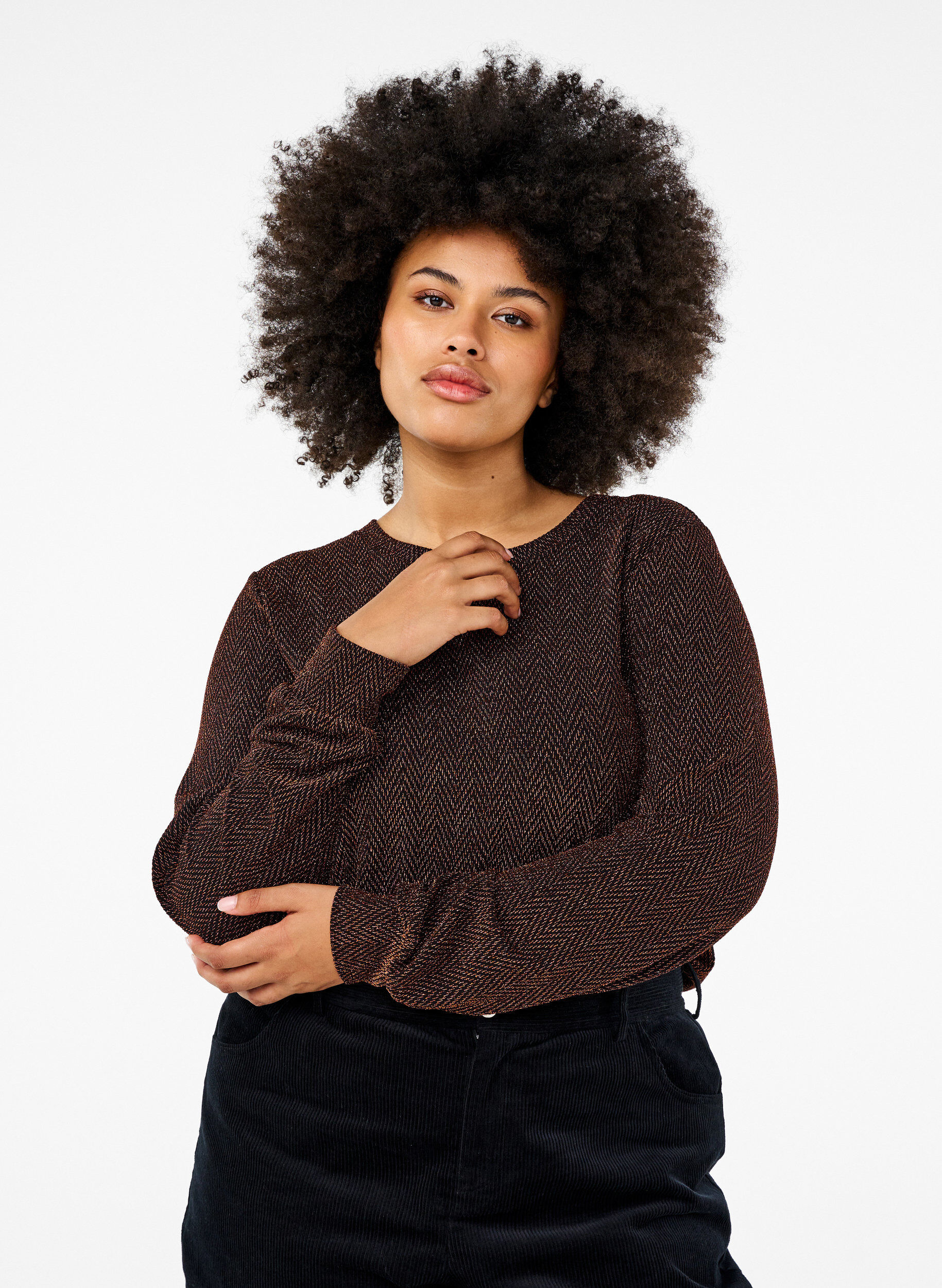 Zizzi Blouse met glinsterend patroon, Copper ZigzagShimmer, Model image number 0