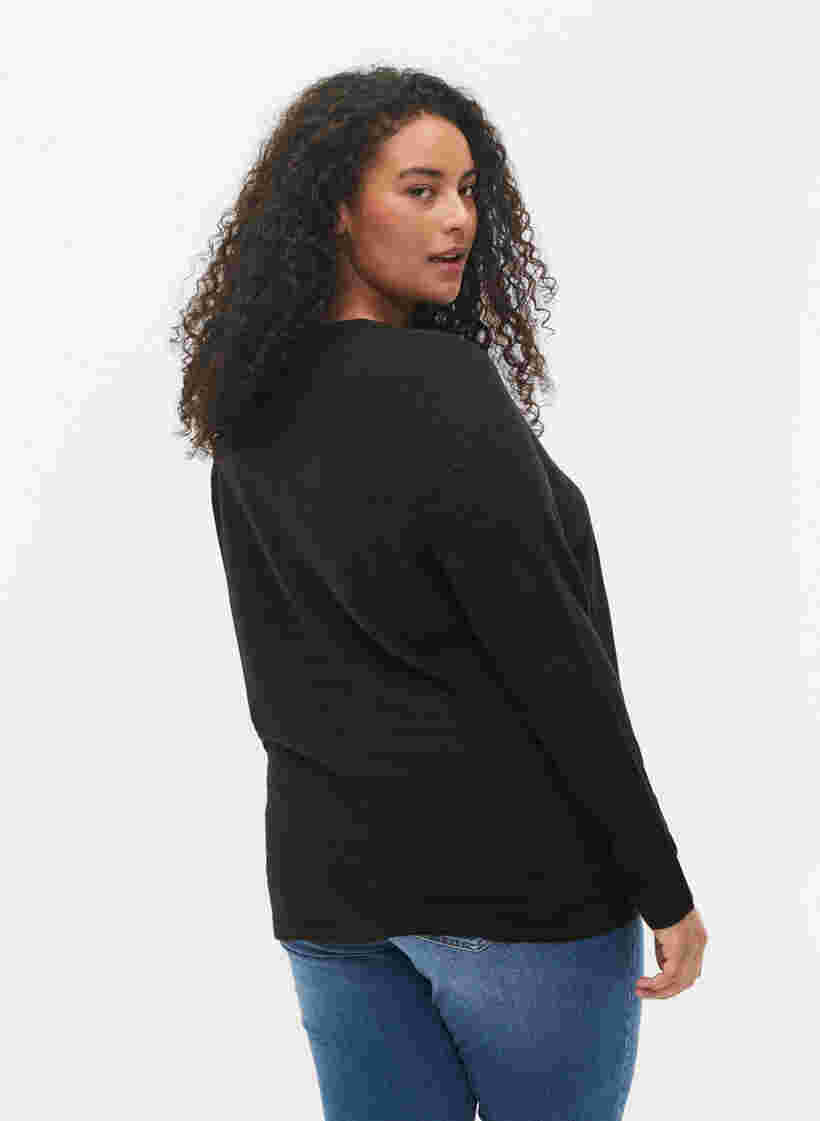 Gebreide blouse met structuur en ronde hals, Black, Model image number 1