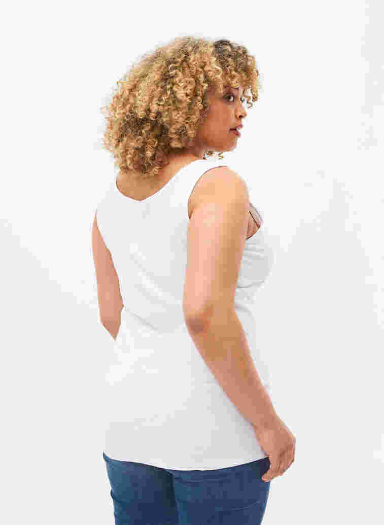 Effen gekleurd basic top in katoen, Bright White, Model image number 1