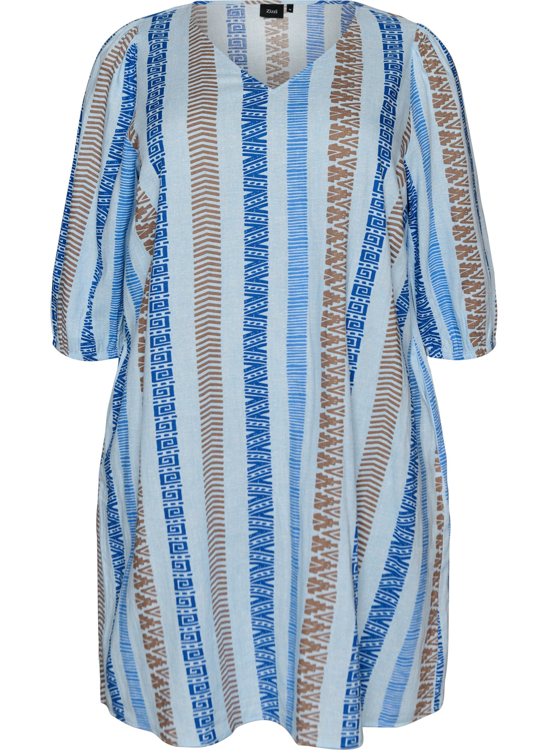 Korte jurk in linnen en viscose met 3/4 mouwen
