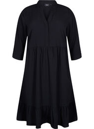 Effen midi jurk met 3/4-mouwen, Black
