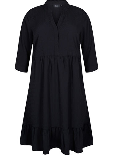 Effen midi jurk met 3/4-mouwen, Black, Packshot image number 0