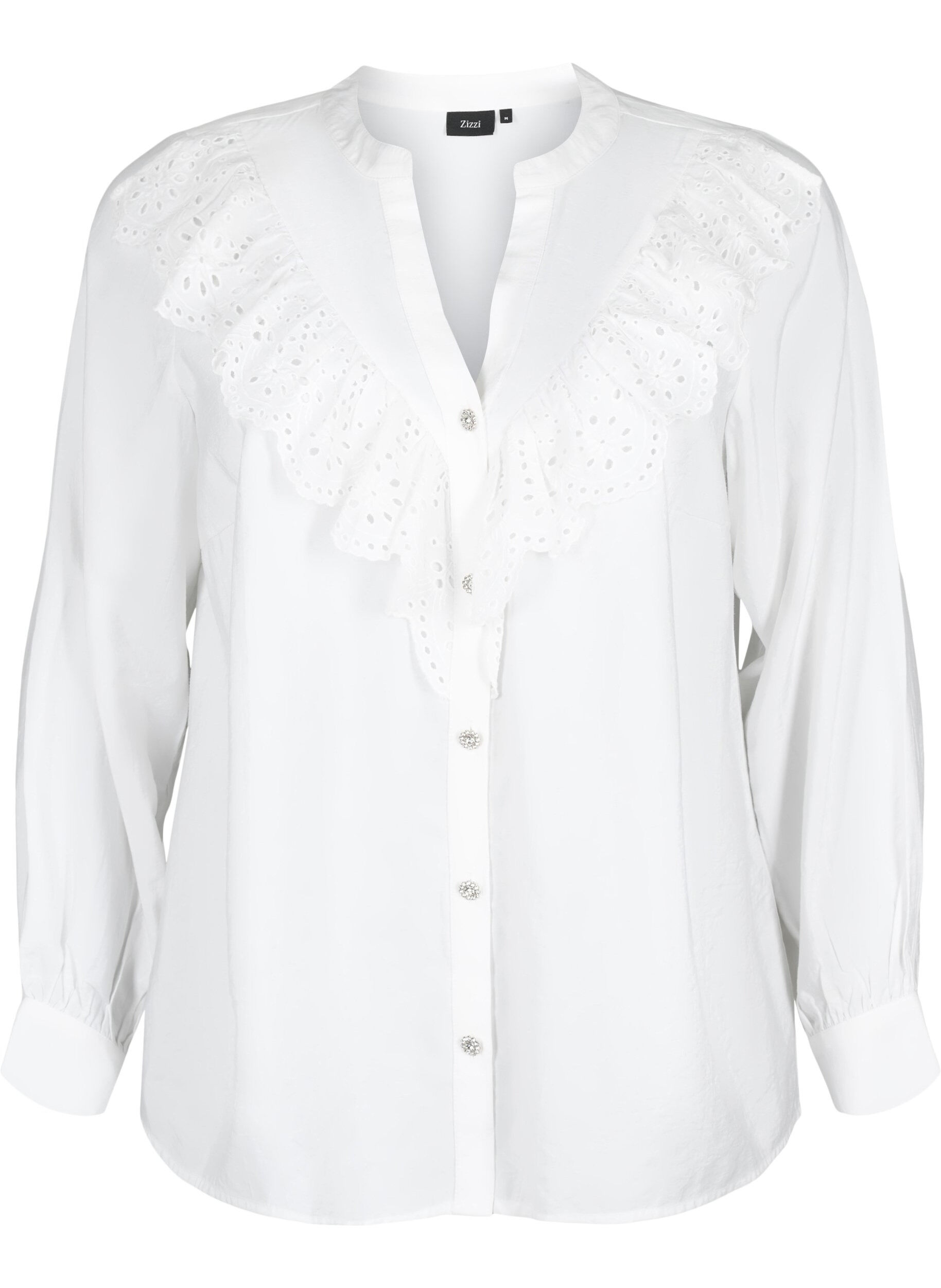 Zizzi Viscose overhemdblouse met ruches, Bright White, Packshot image number 0