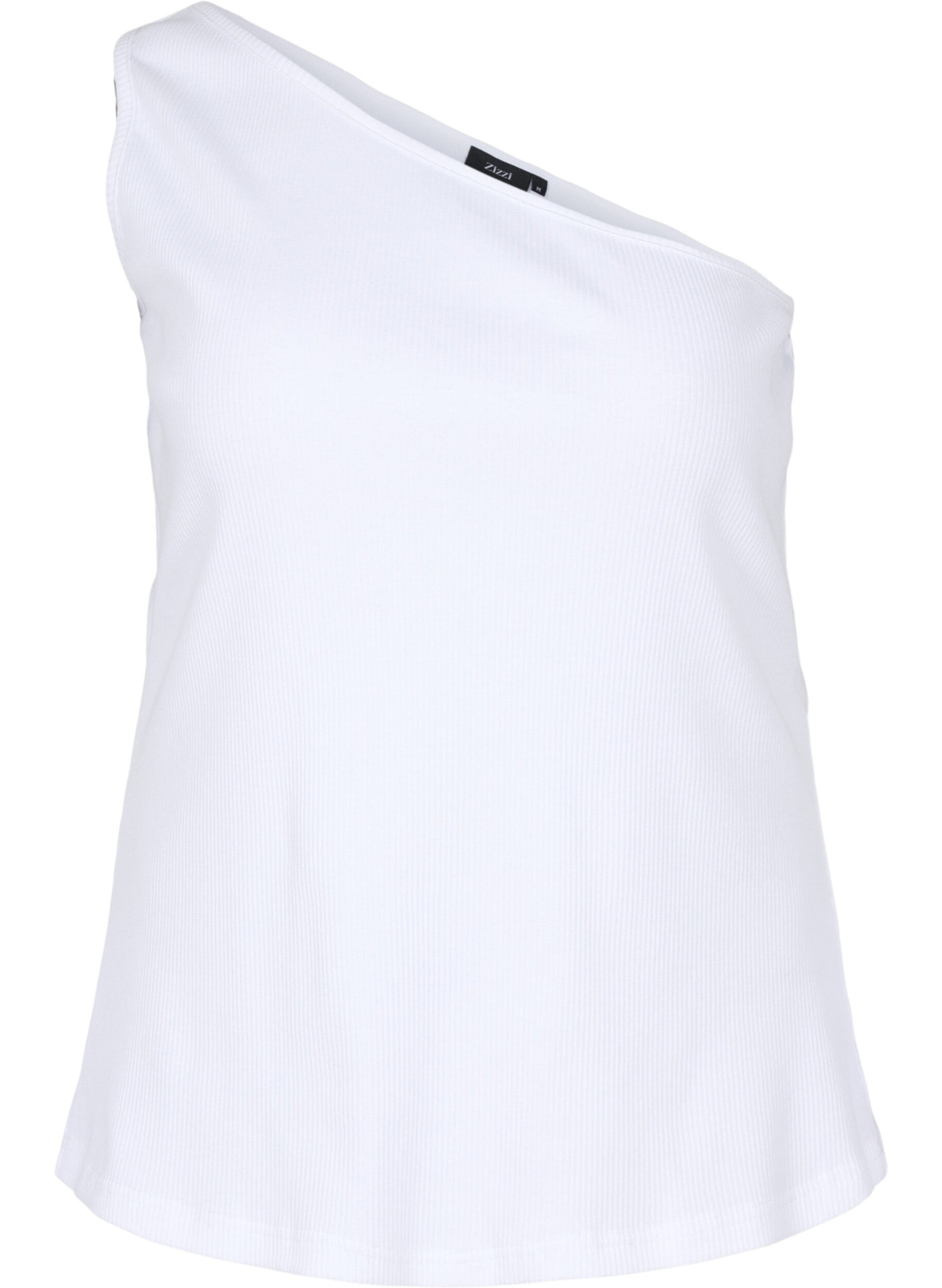 Zizzi One-shoulder top in katoen, Bright White, Packshot image number 0