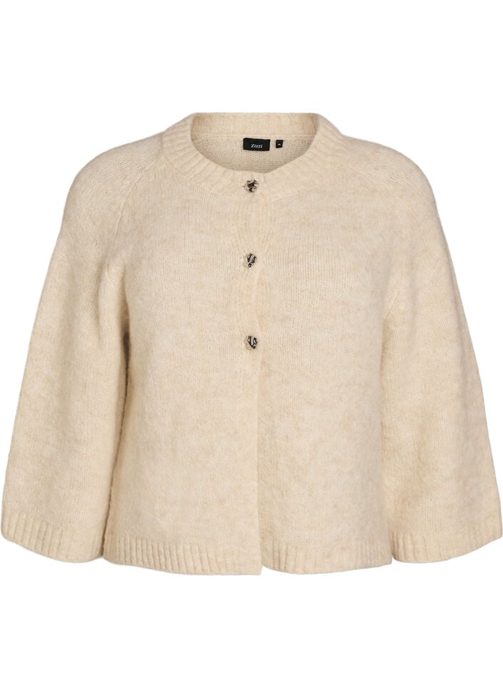 Vest van wolmix met 3/4-mouwen, Beige, Packshot