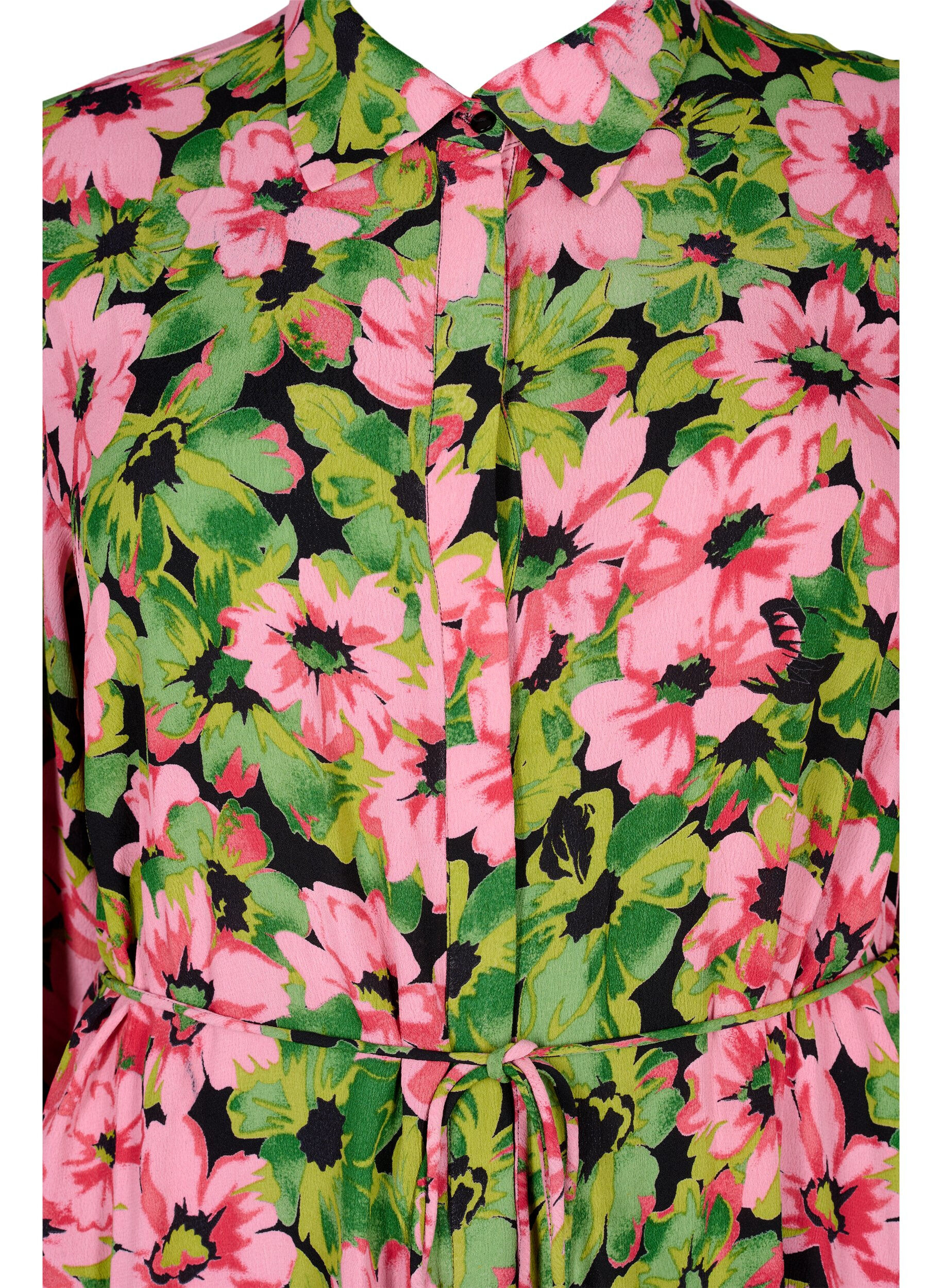 Zizzi Overhemdjurk van viscose met bloemenprint, Pink G. Flower AOP, Packshot image number 2